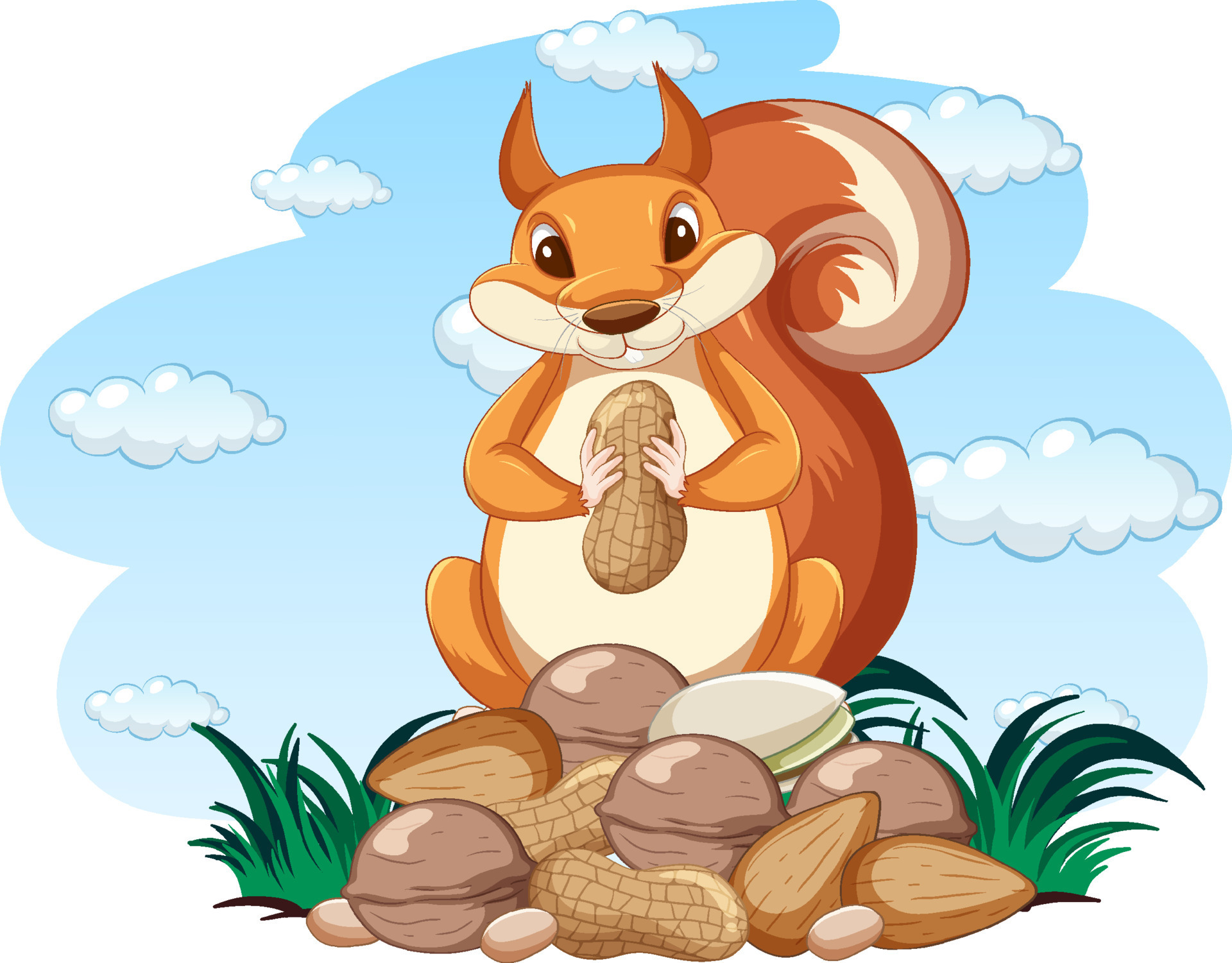 Cute squirrel eating nuts 7498421 Vector Art at Vecteezy