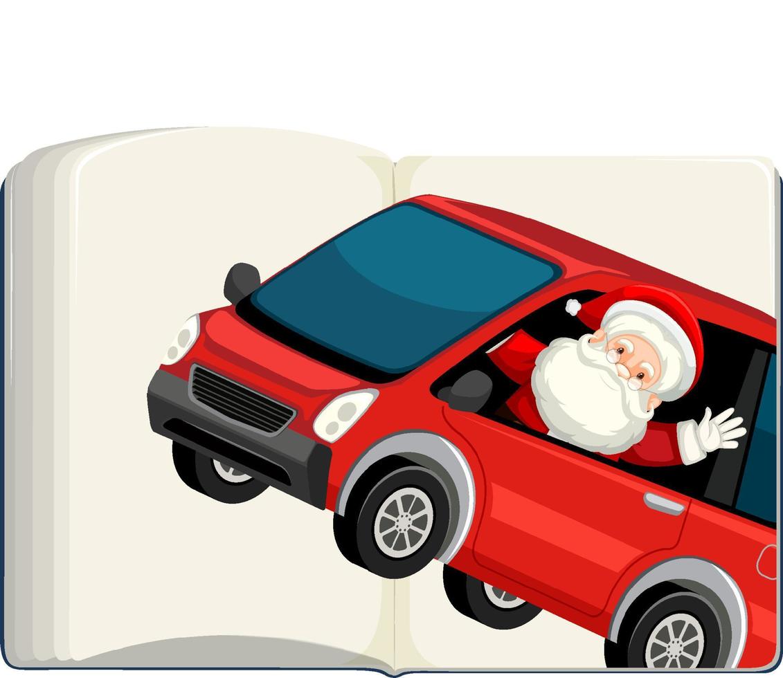 Opened blank book with Santa Claus in car vector