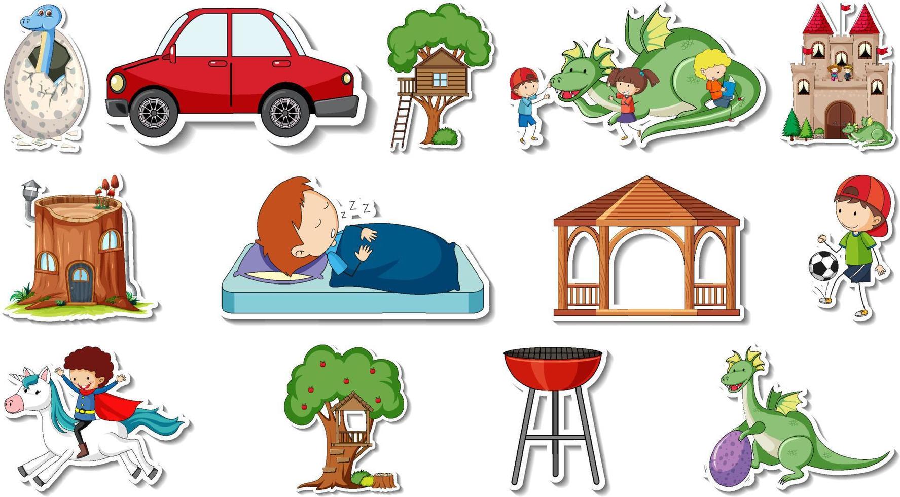 Sticker set of fantasy fairy tale cartoon characters vector