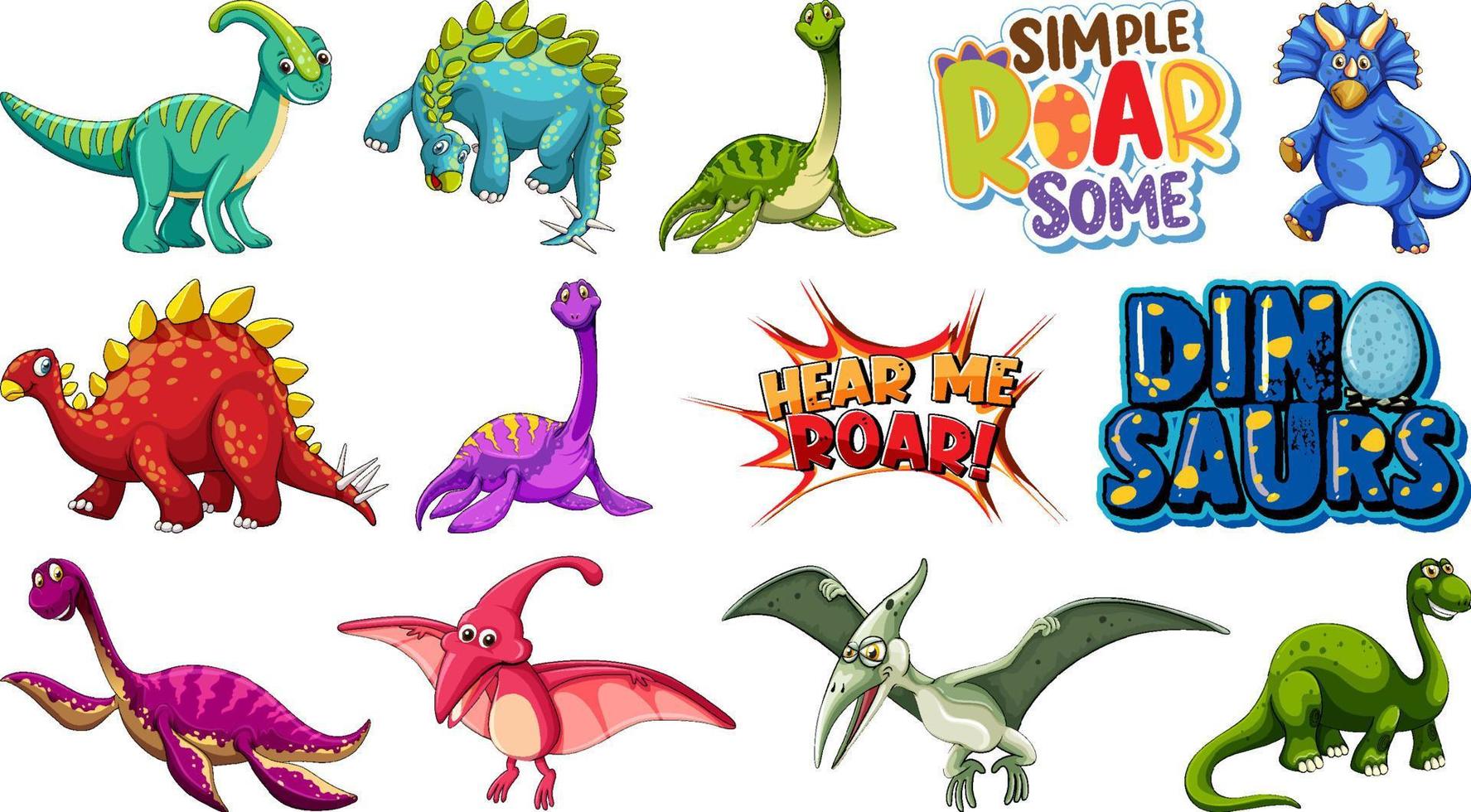 Many dinosaurs on white background vector