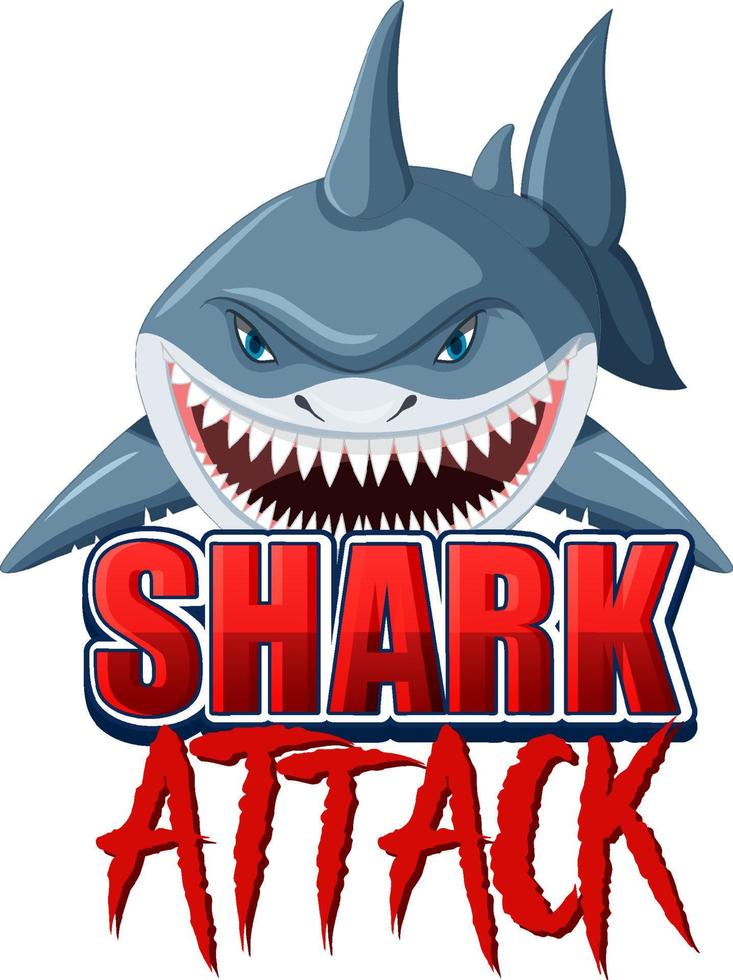 Shark attack font logo with cartoon aggressive shark vector