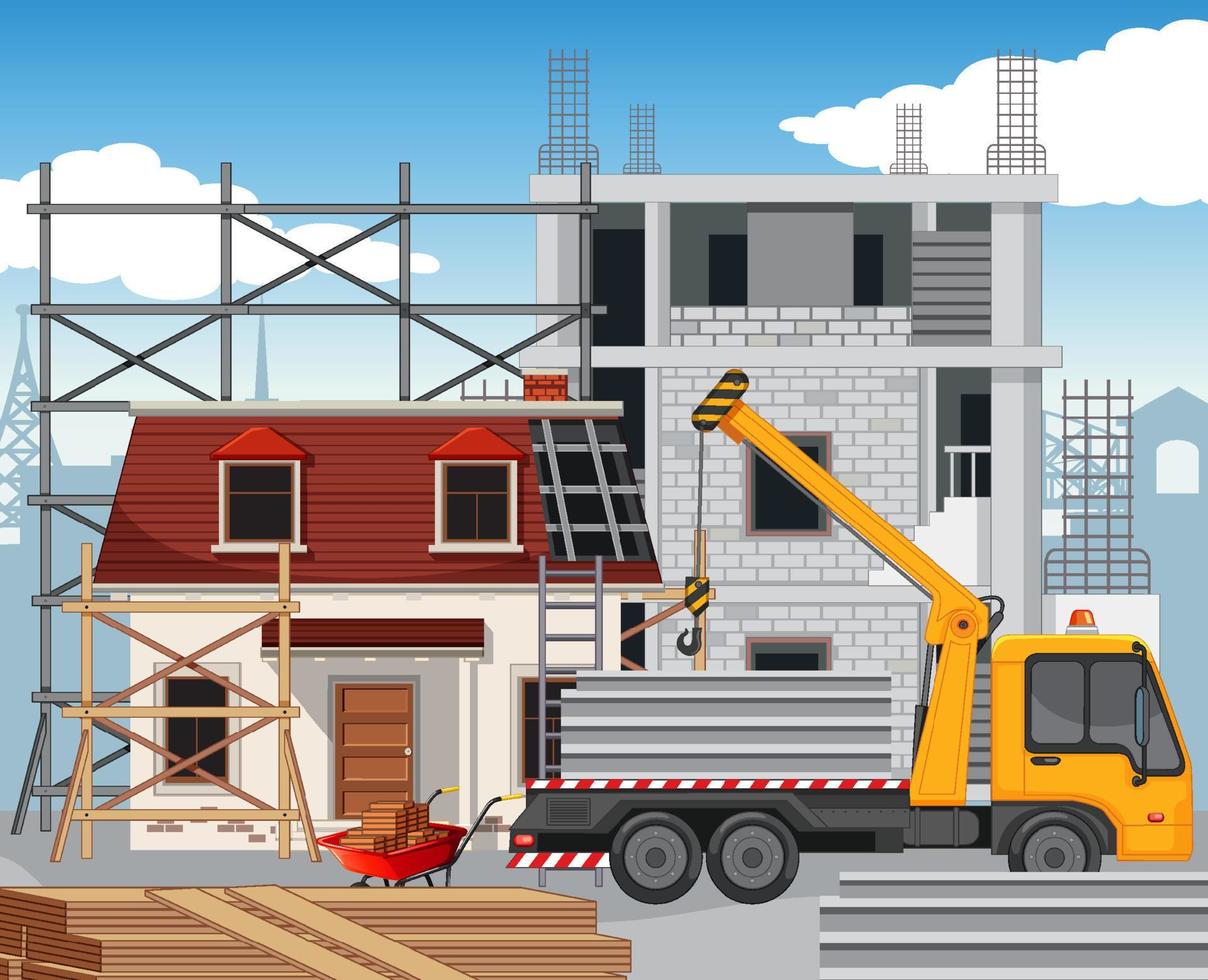 Building construction site scene vector