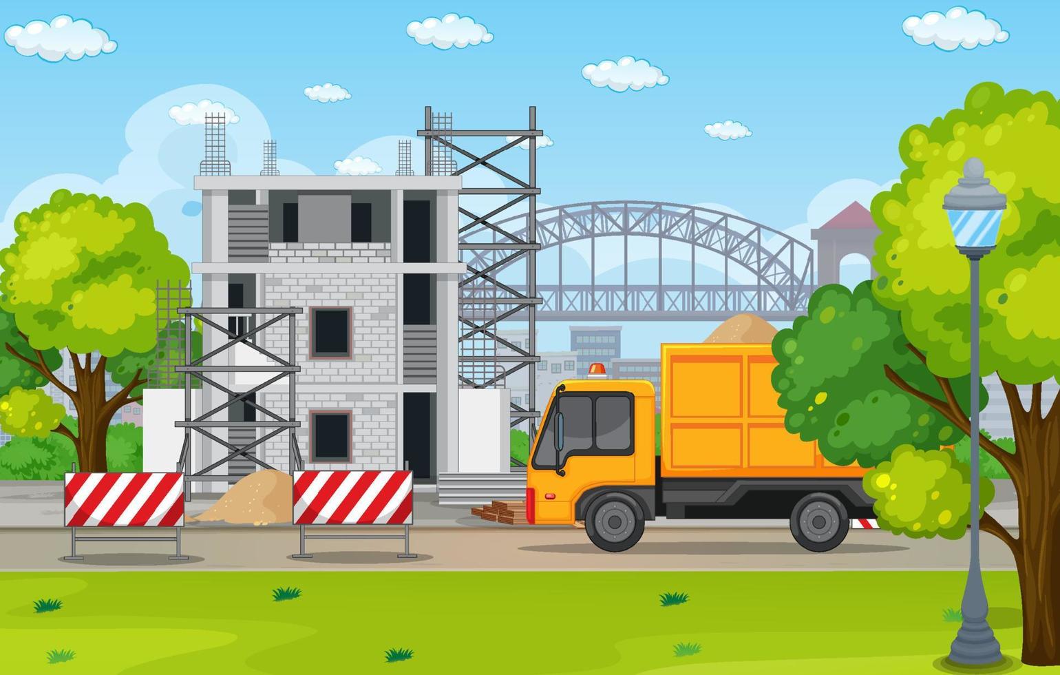 Cartoon scene of building construction site vector