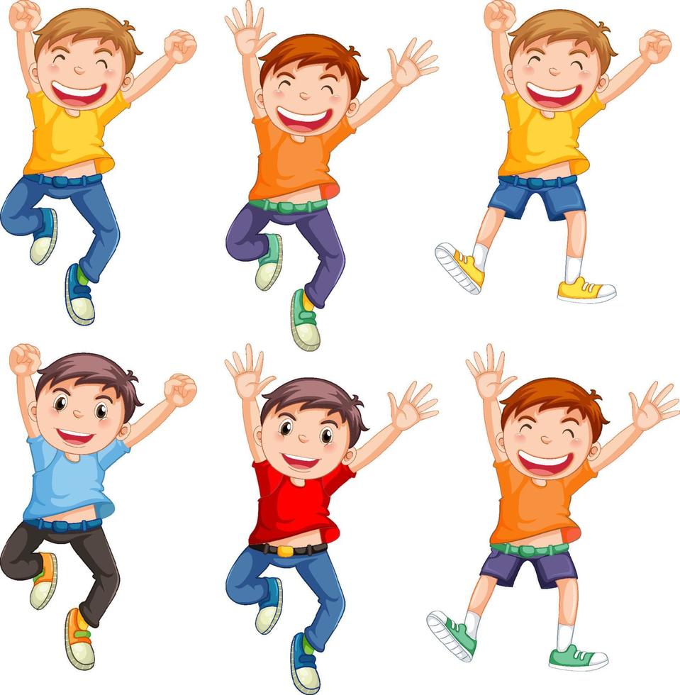 Set of different kindergarten boys jumping vector