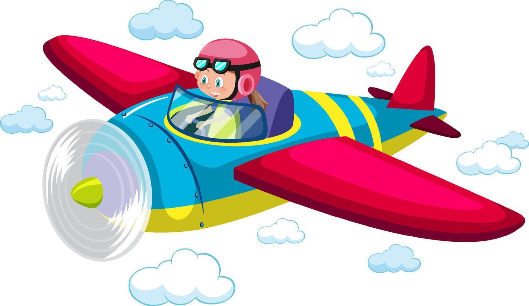 Girl flying cute airplane in the sky vector