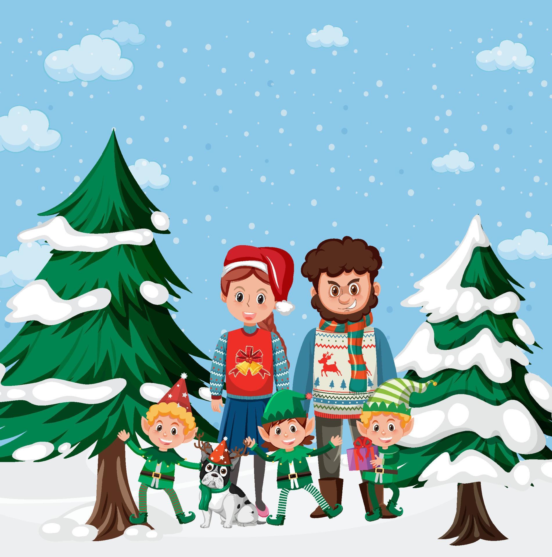 Christmas holidays with family in the snow 7498513 Vector Art at Vecteezy