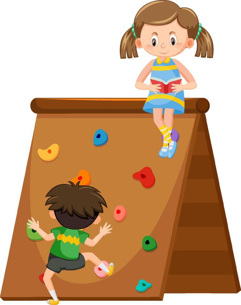 Children climbing wall on white background vector