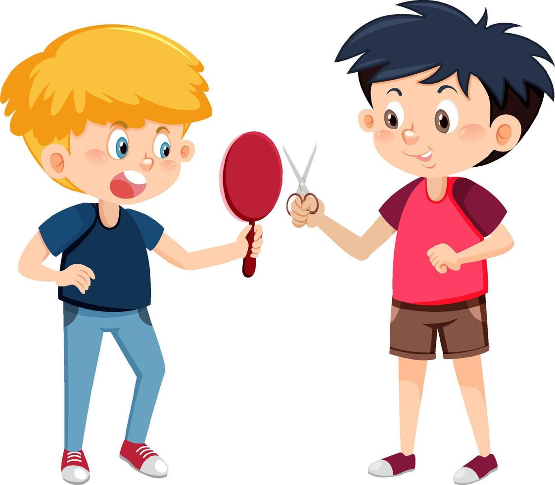 Kids holding hairdressing tools on white background vector