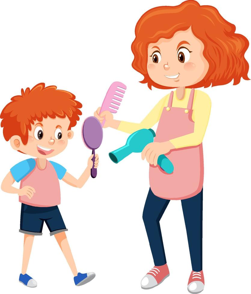 Hairdresser making boy hair style vector