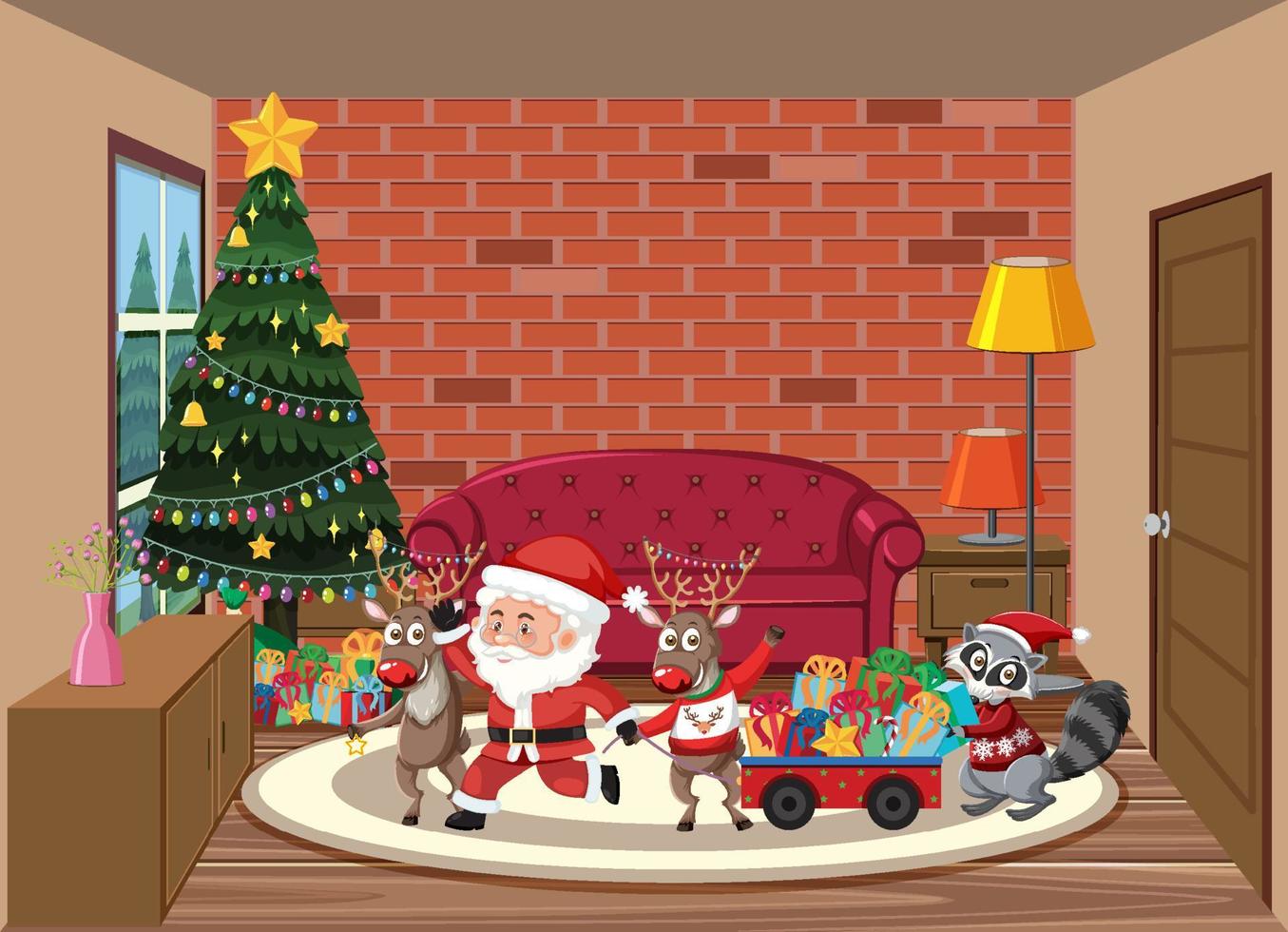 Christmas theme with Santa at home vector
