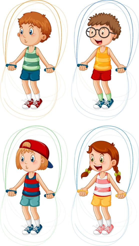 conjunto de diferentes niños saltando la cuerda vector