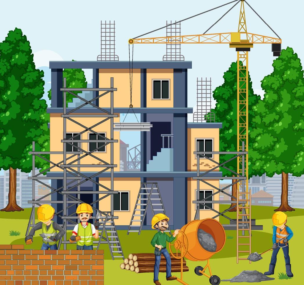 Construction site with workers vector