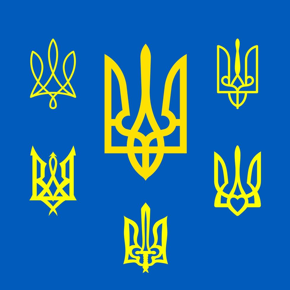 Coat of Arms of Ukraine Trident set of different designs collection Vector