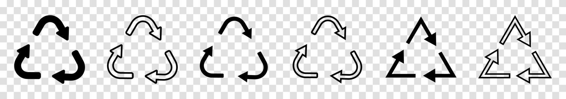 conjunto de iconos de reciclaje. icono de símbolo de reciclaje. reciclar iconos vectoriales negros en una fila. ilustración vectorial vector