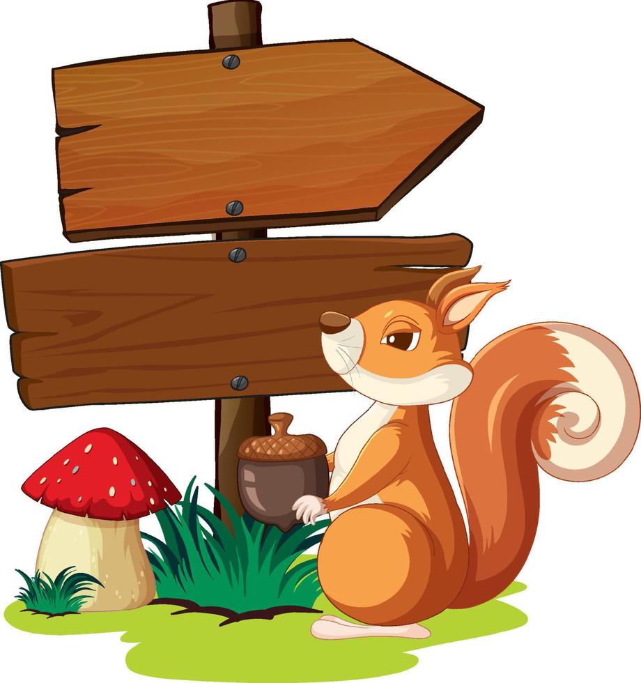 Squirrel standing by wooden signs vector