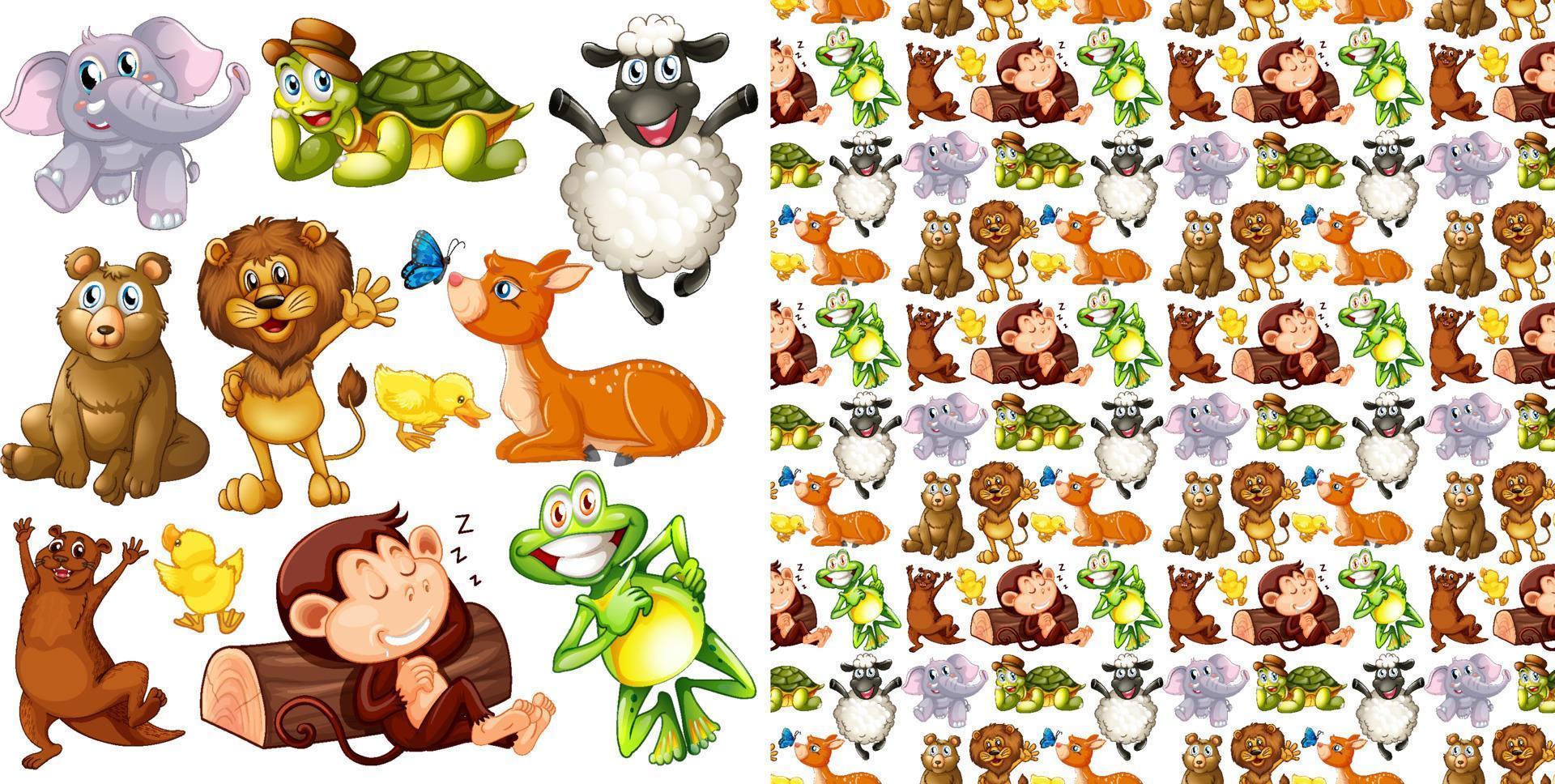Cute animals cartoon set on white background vector