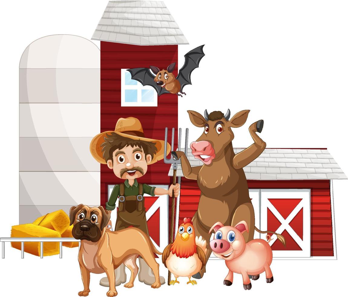 Farming theme with farmer and animals vector