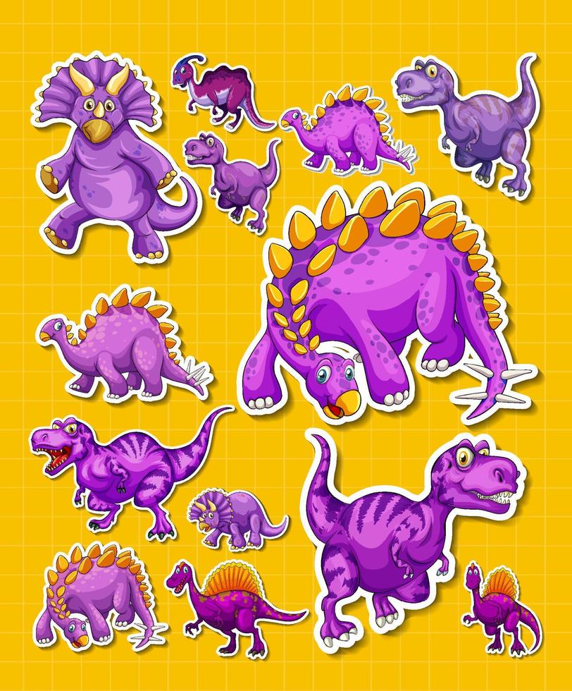 Sticker set of different dinosaur cartoon characters vector