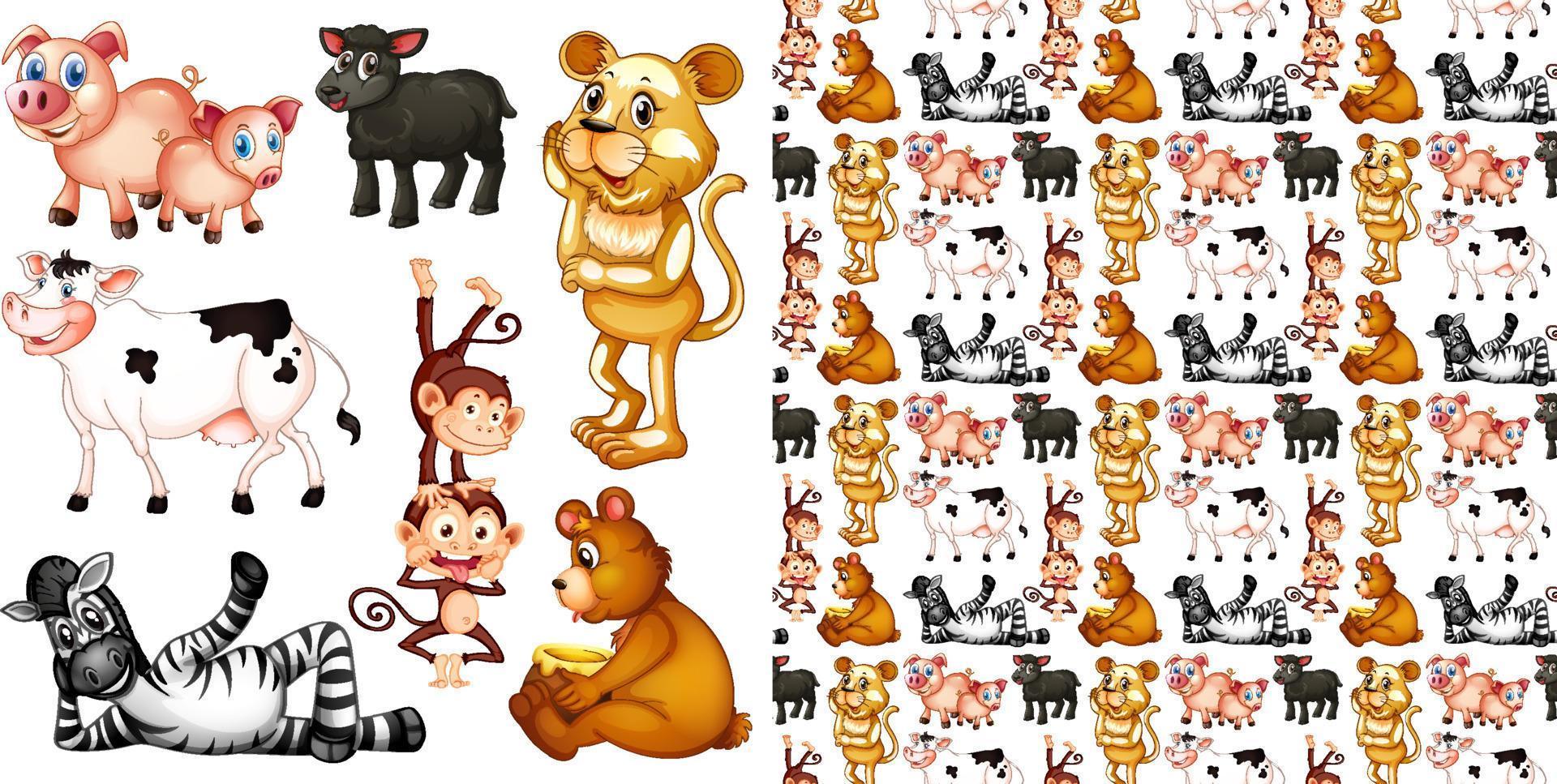 Cute animals cartoon set on white background vector