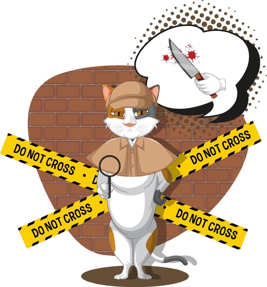 Detective cat looking for clues in template vector