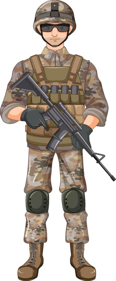 soldado en personaje de dibujos animados uniforme vector