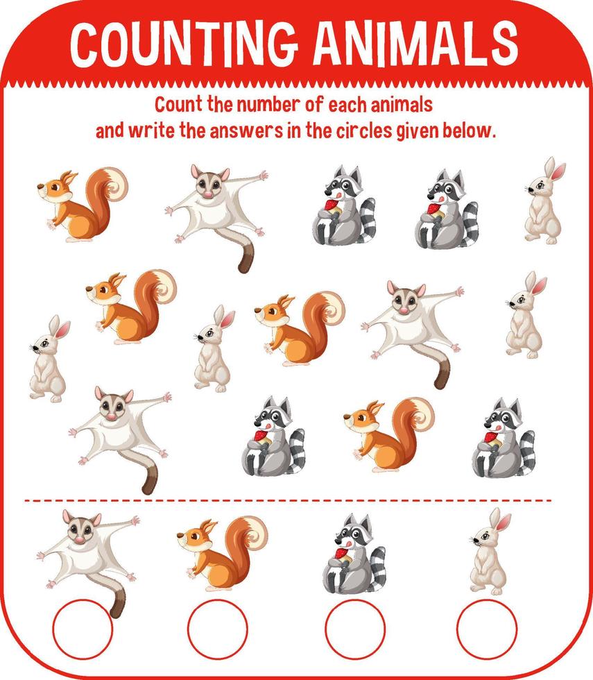 Worksheet design for counting animals vector