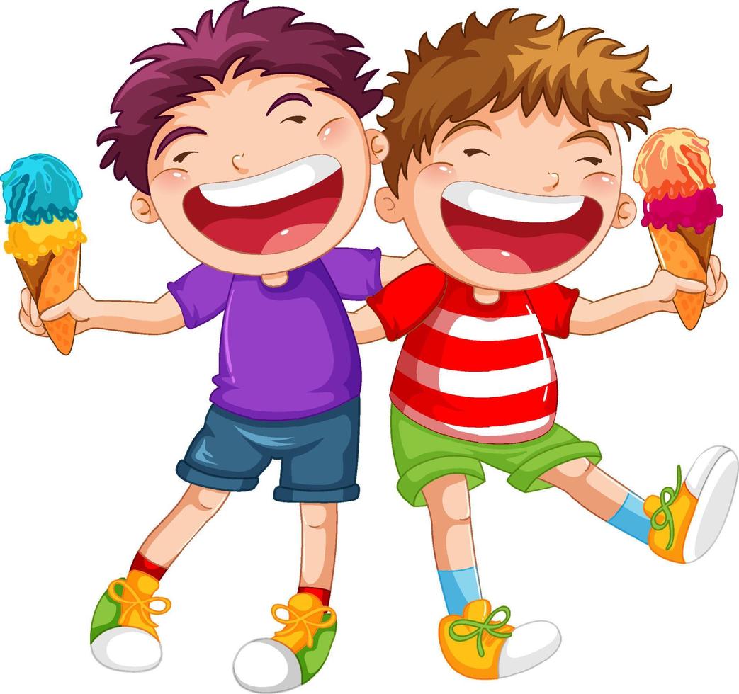 Happy boys holding ice cream vector