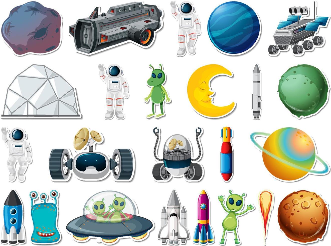 Sticker set of outer space objects and astronauts vector