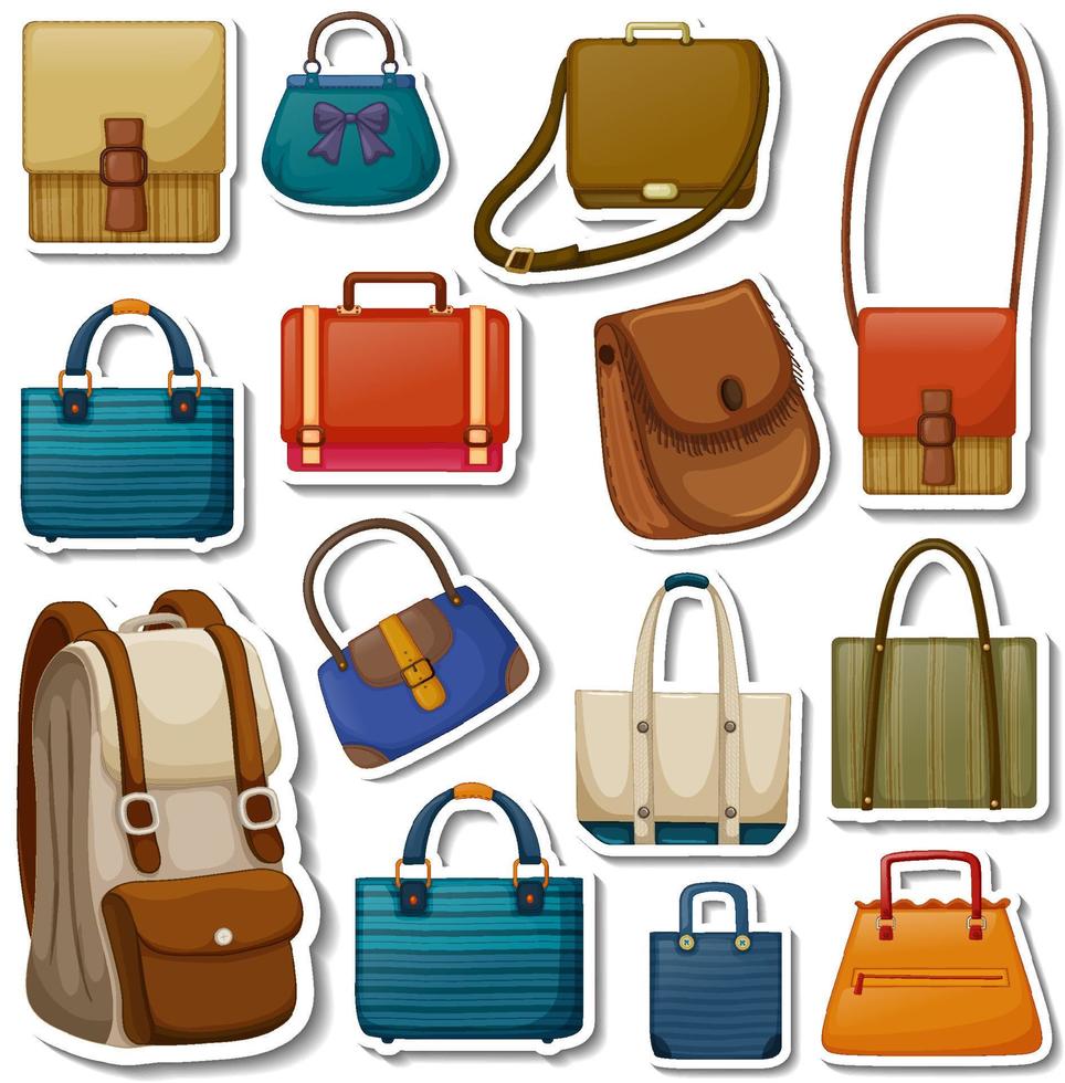 conjunto de pegatinas de diferentes bolsos y accesorios vector