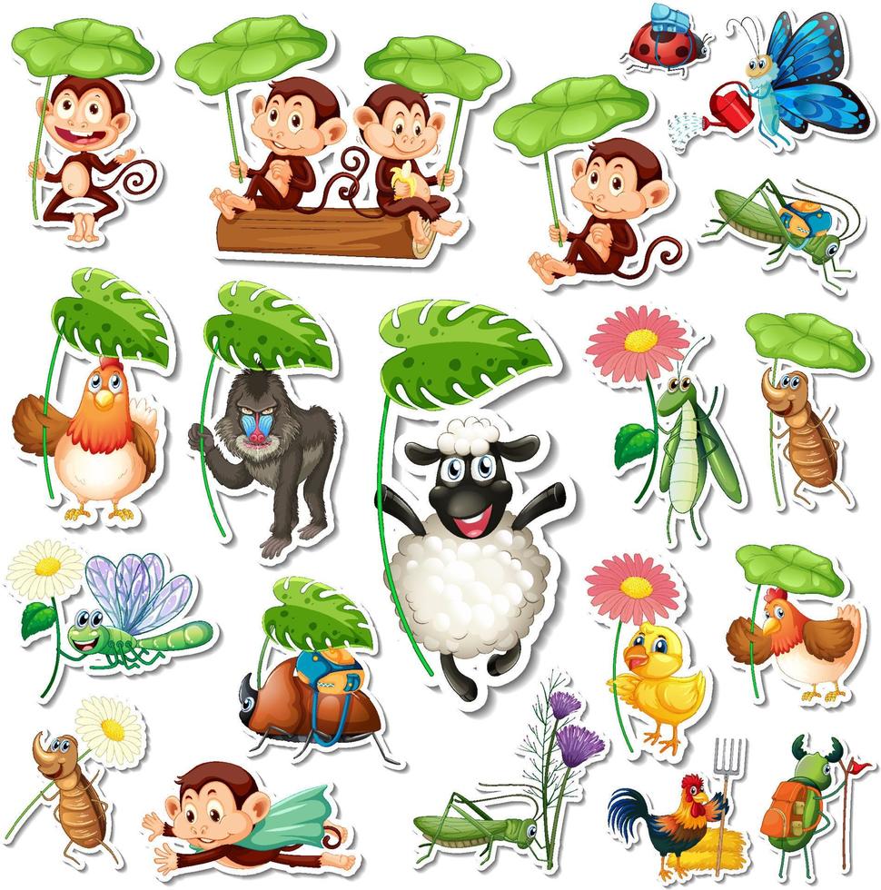 Stickers pack of different cute animals vector