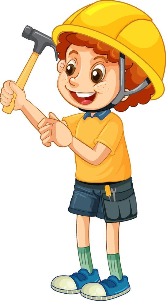 A boy wearing construction worker vector