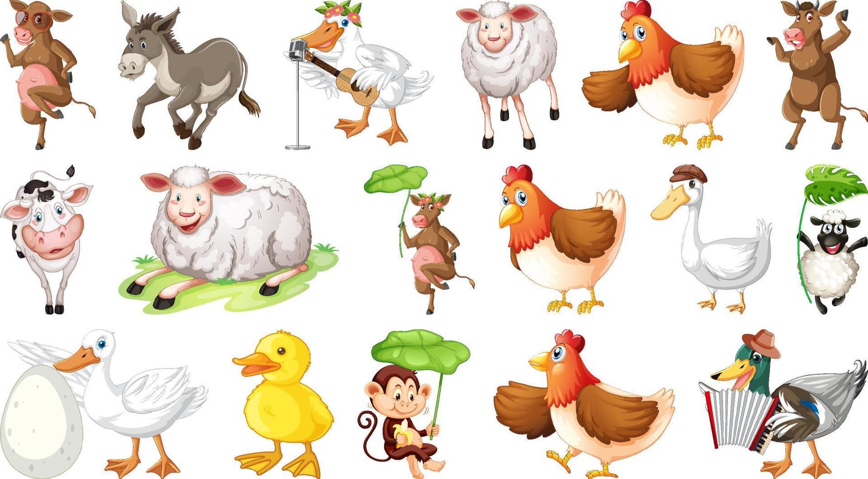 animales de granja sobre fondo blanco vector