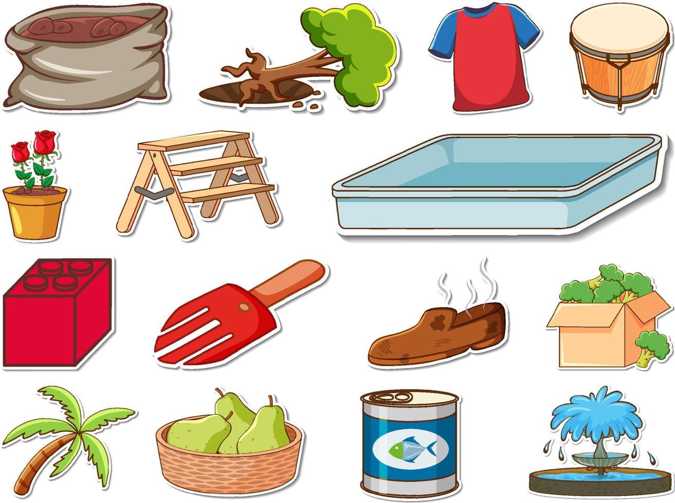 Sticker set of mixed daily objects vector