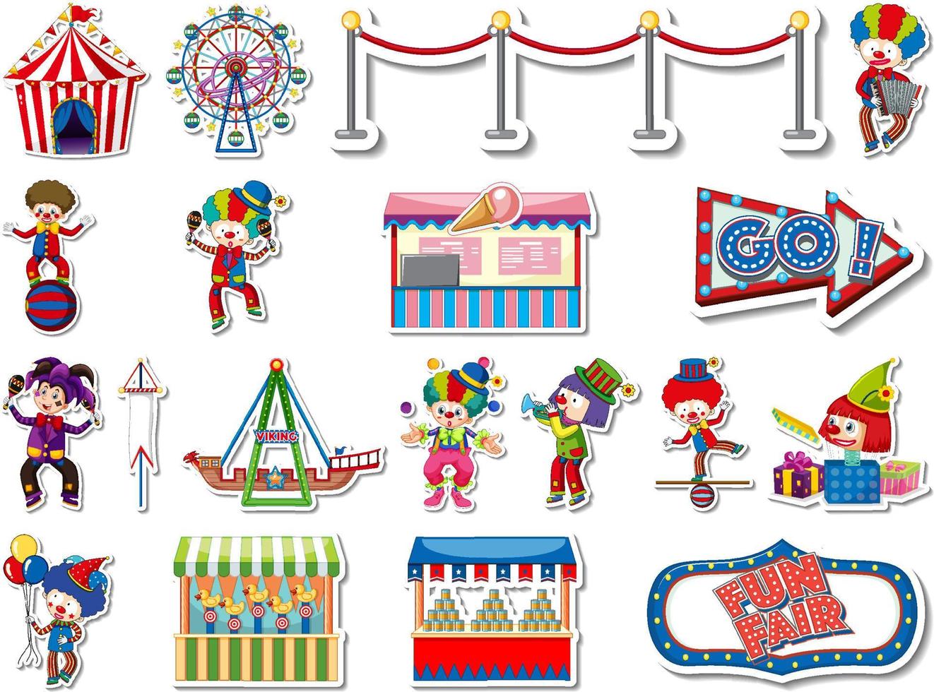 Sticker set of amusement park and fun fair objects vector