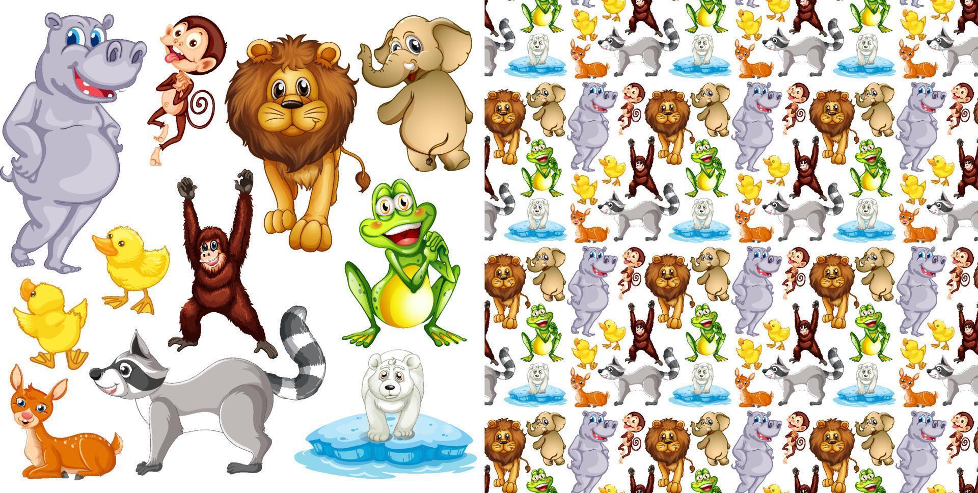 Cute animals cartoon set on white background vector