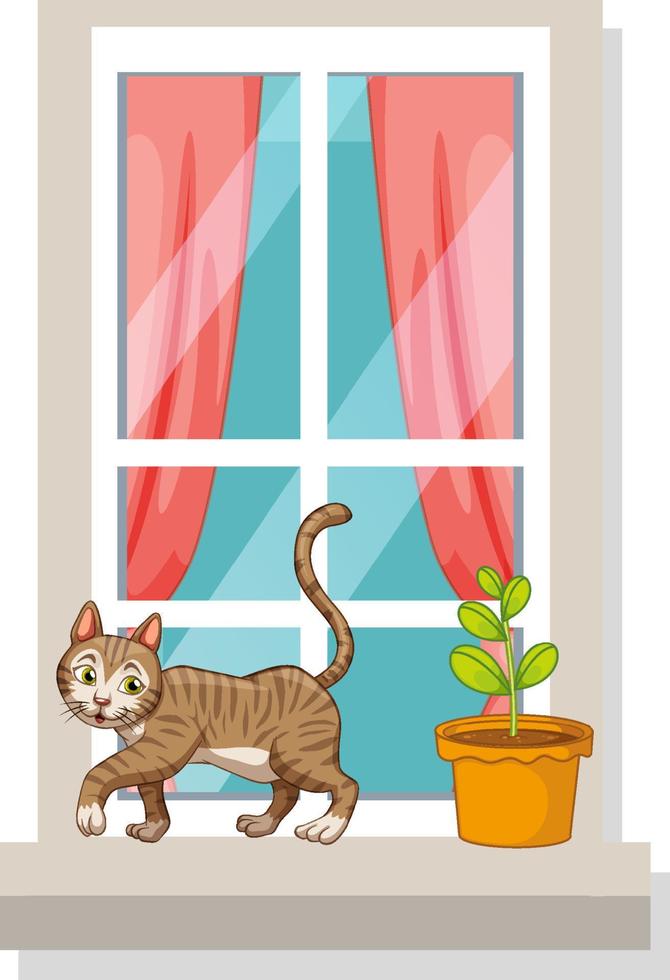 A cat walking on narrow window vector