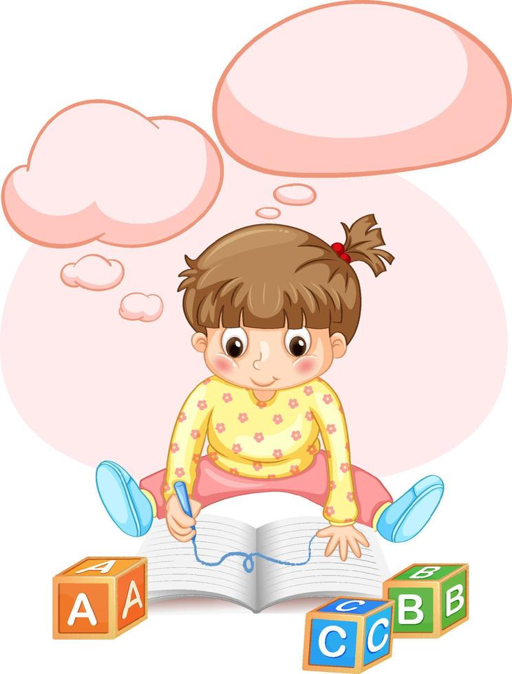 A kid doing homework with speech bubble vector