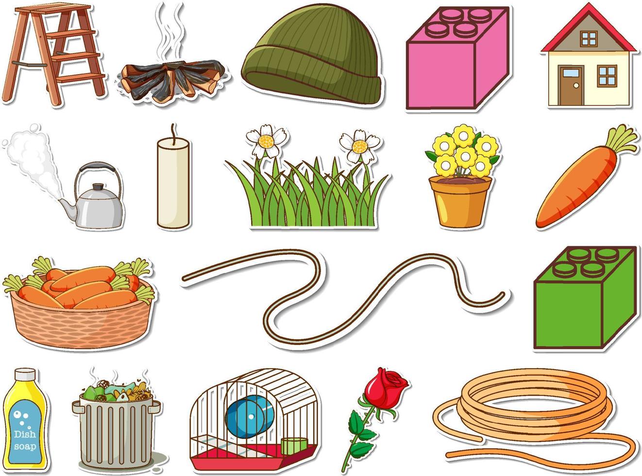 Sticker set of mixed daily objects vector