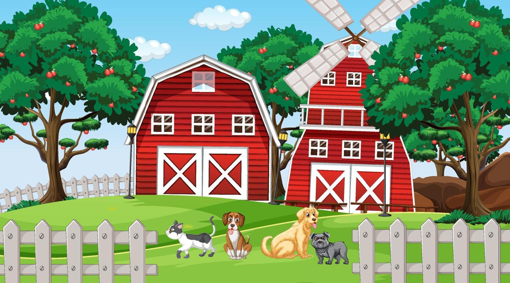 Set of different domestic animals in farm vector