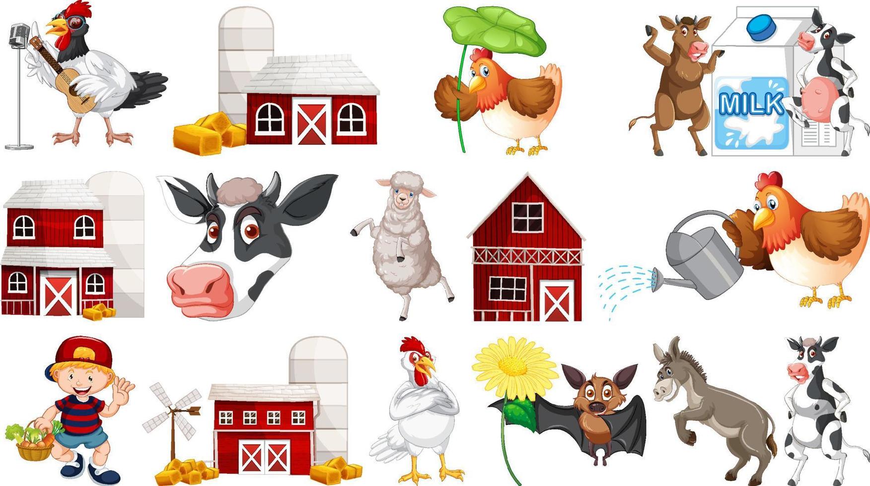 Many farm animals and barn vector
