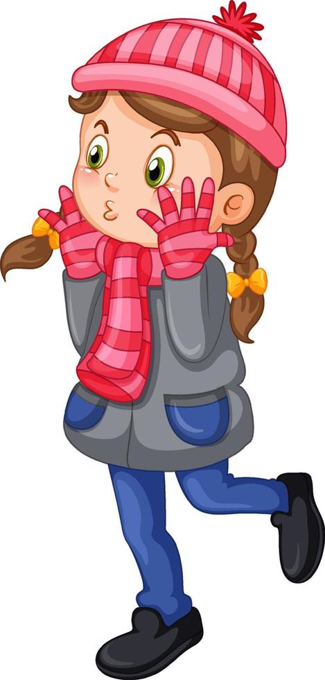 Cute girl in winter outfit cartoon vector