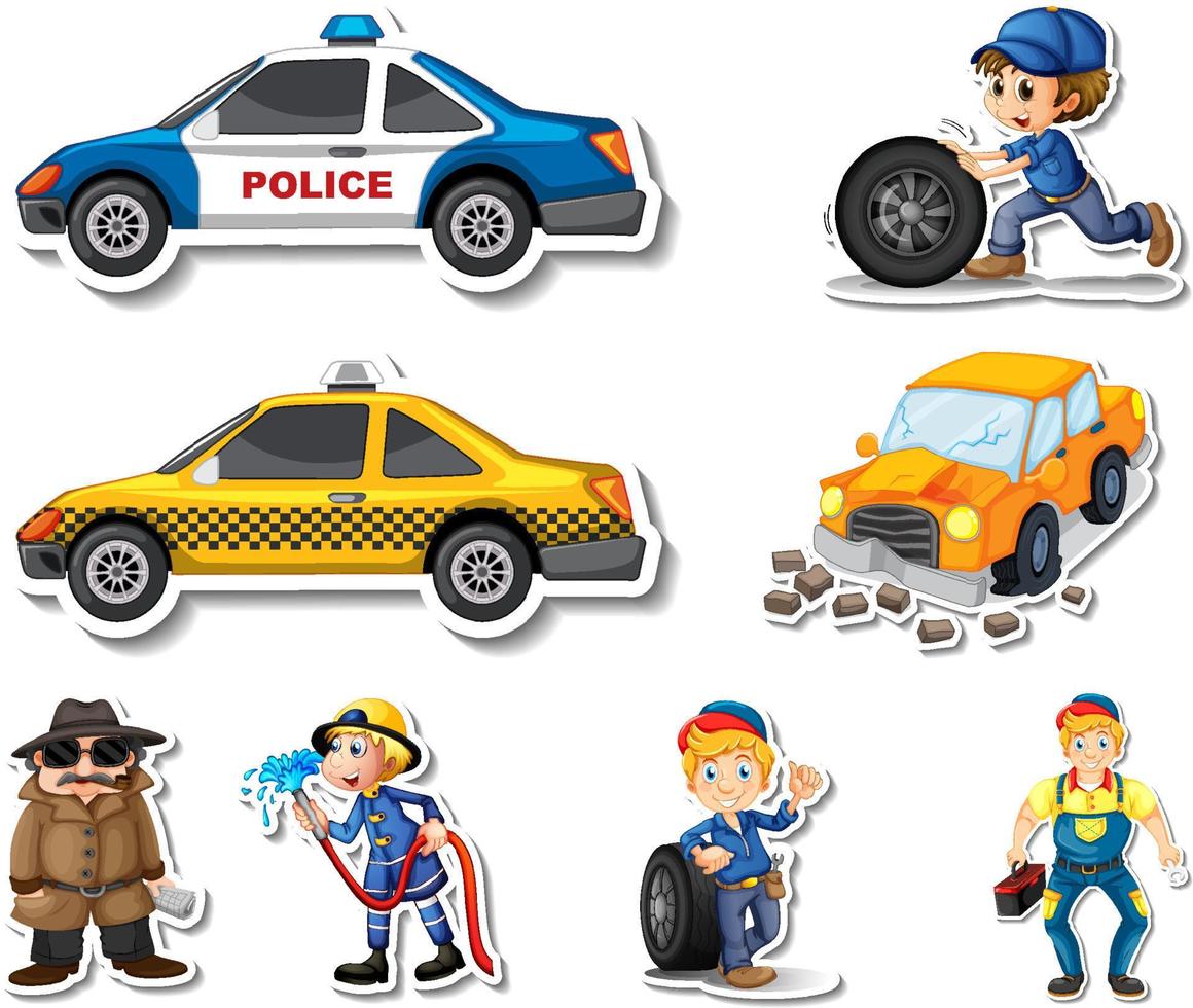 Sticker set of professions characters and objects vector
