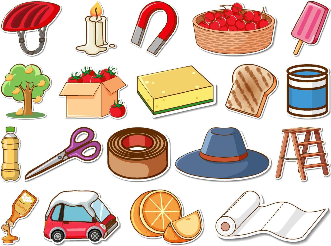 Sticker set of mixed daily objects vector