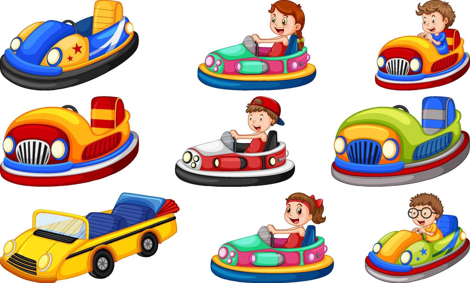 conjunto de niños montando go-kart vector