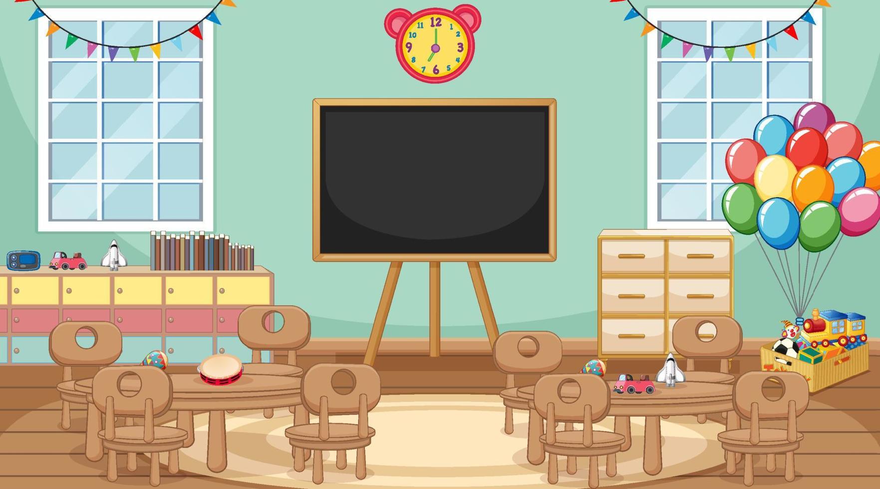 Scene with table and chairs in classroom vector