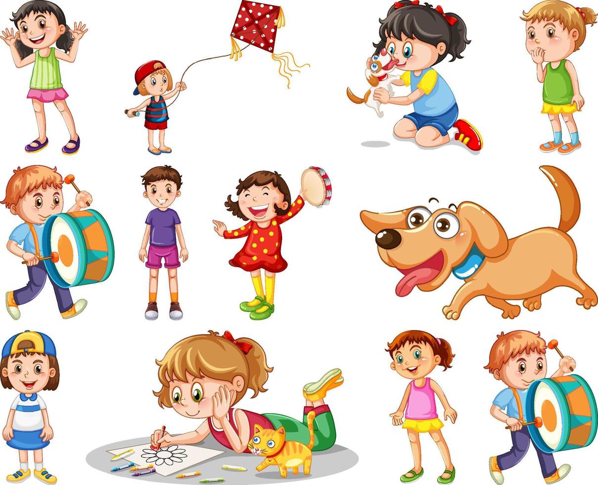 Happy children in different actions vector