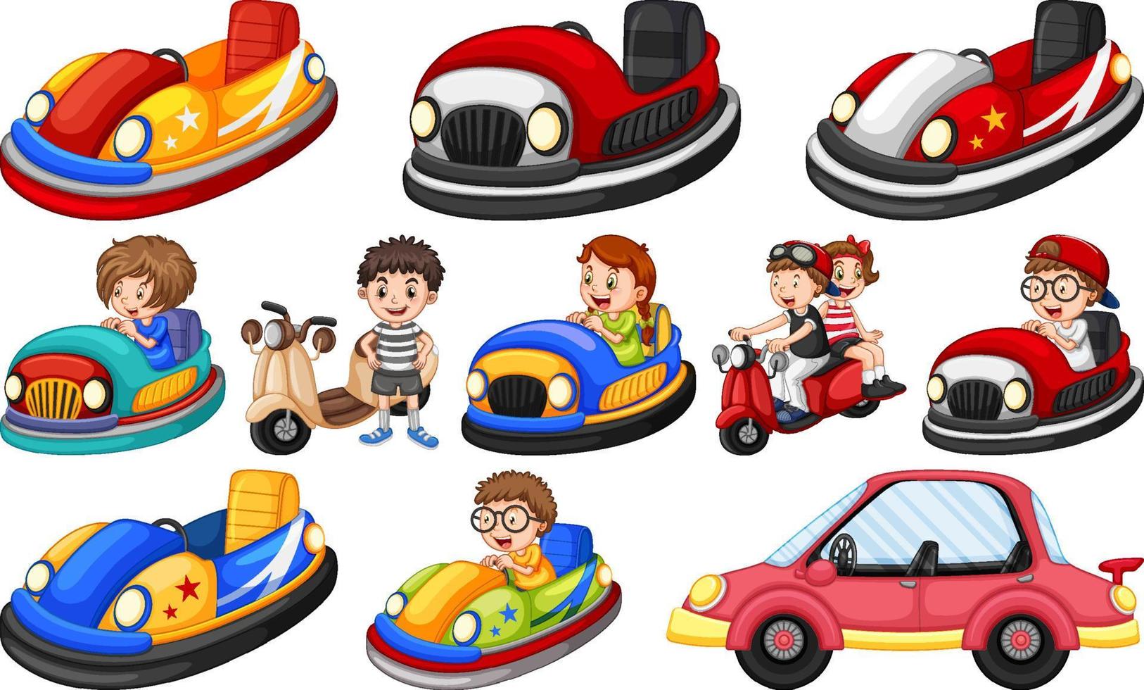 conjunto de niños montando go-kart vector