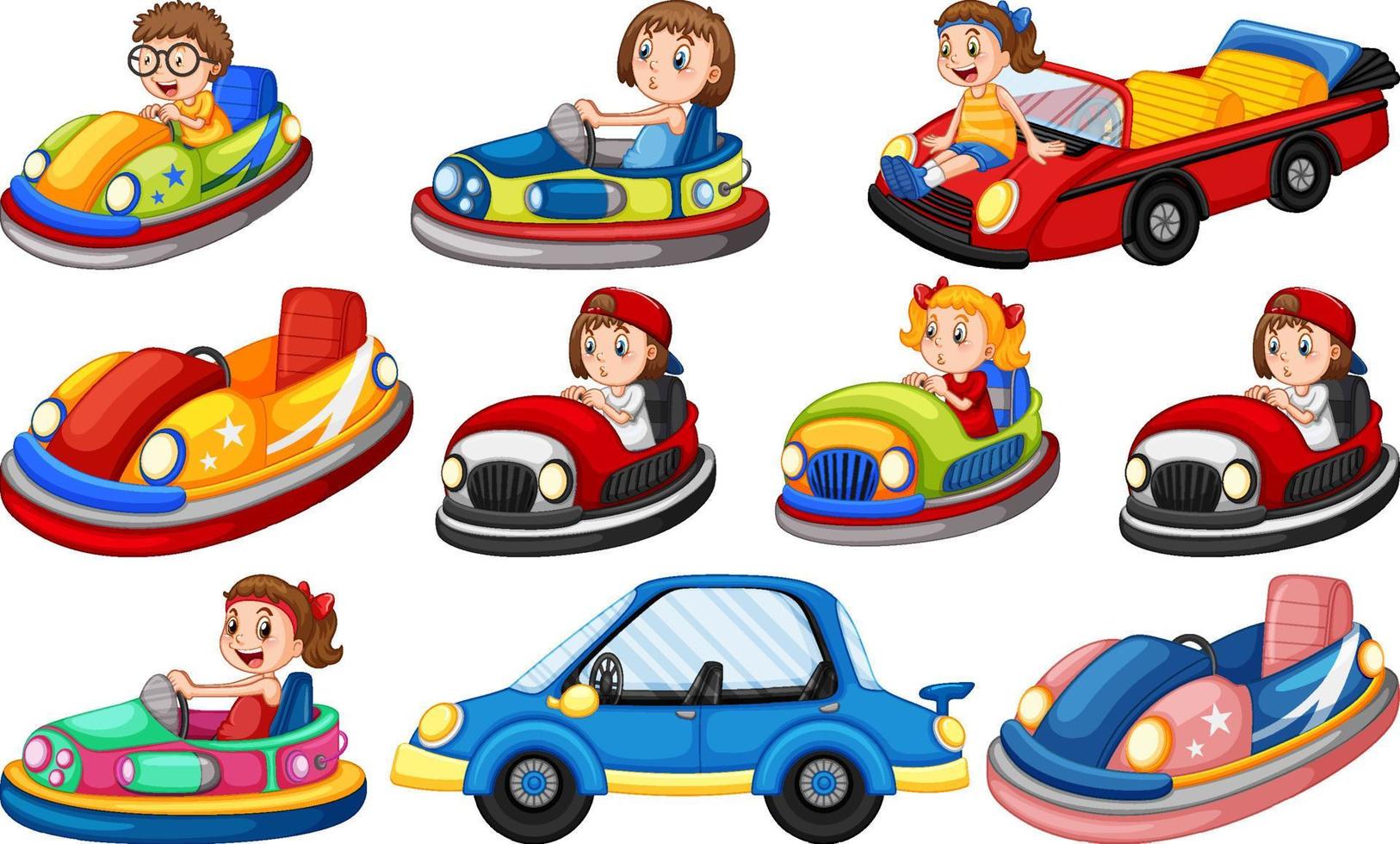 Set of kids riding Go-Kart vector