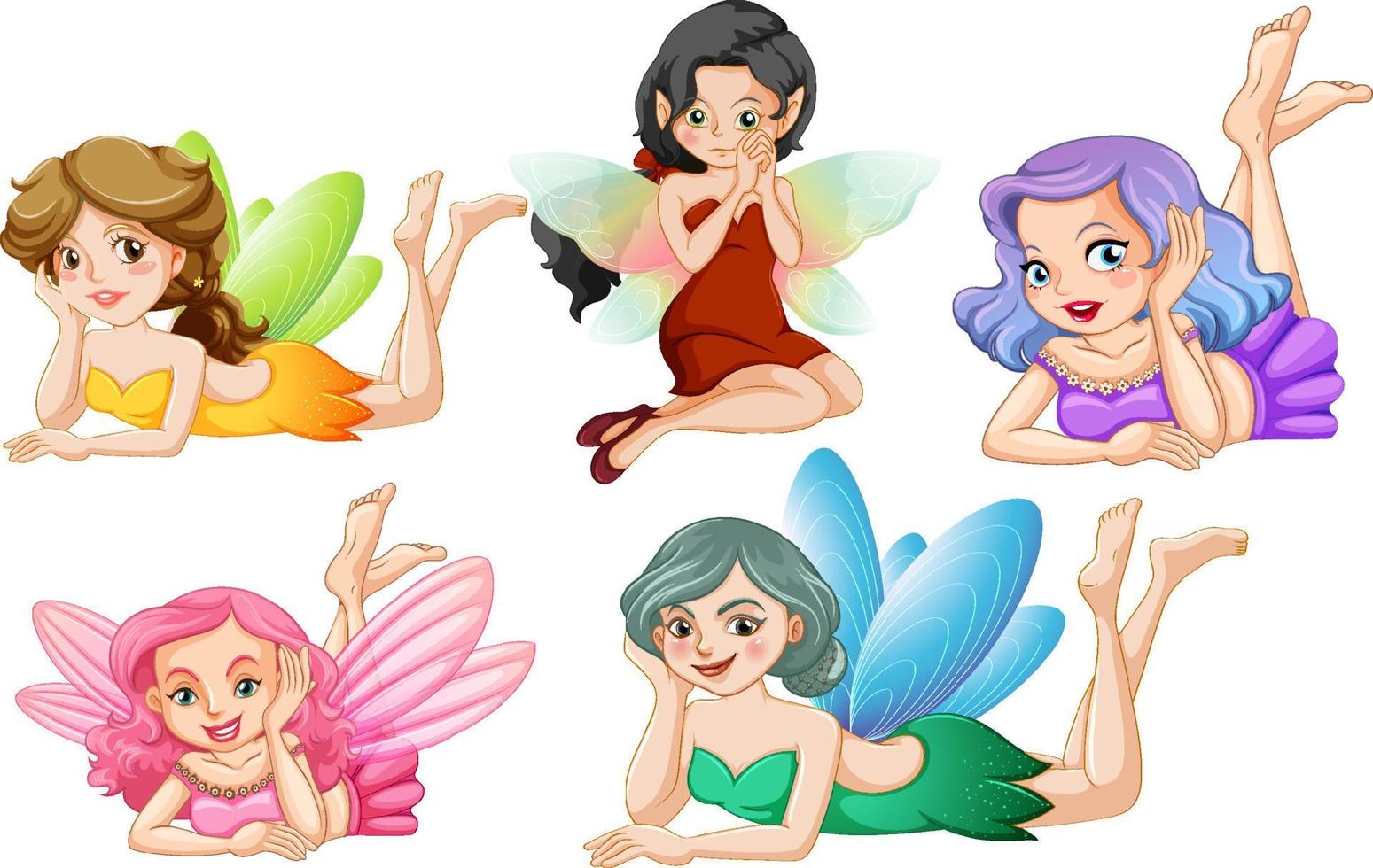 A set of lovely fairy on white background vector