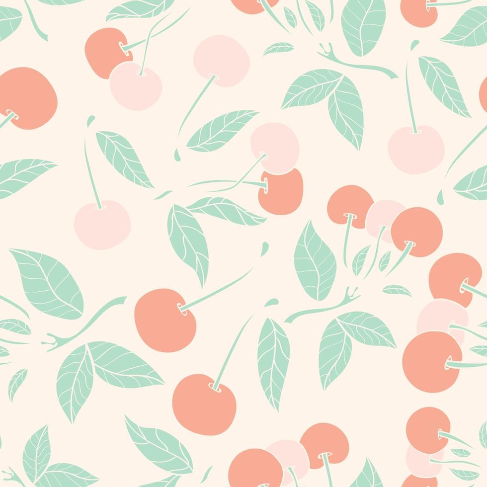 diseño de patrones sin fisuras de cereza. hermoso diseño de patrones sin fisuras de bayas tropicales. frutas tropicales y hojas de fondo transparente. vector